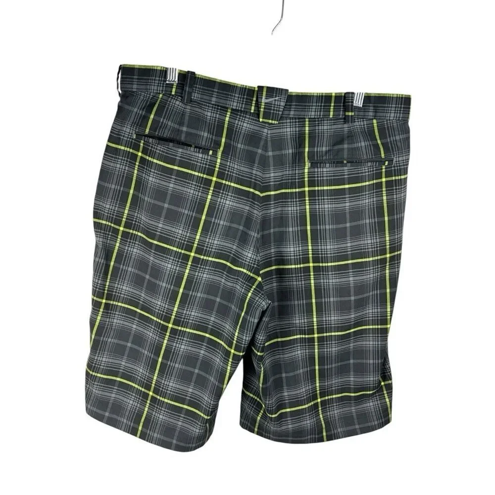 Nike Golf Men's‎ 36 Dri-Fit Performance Wear Shorts Gray Neon Yellow Plaid EUC